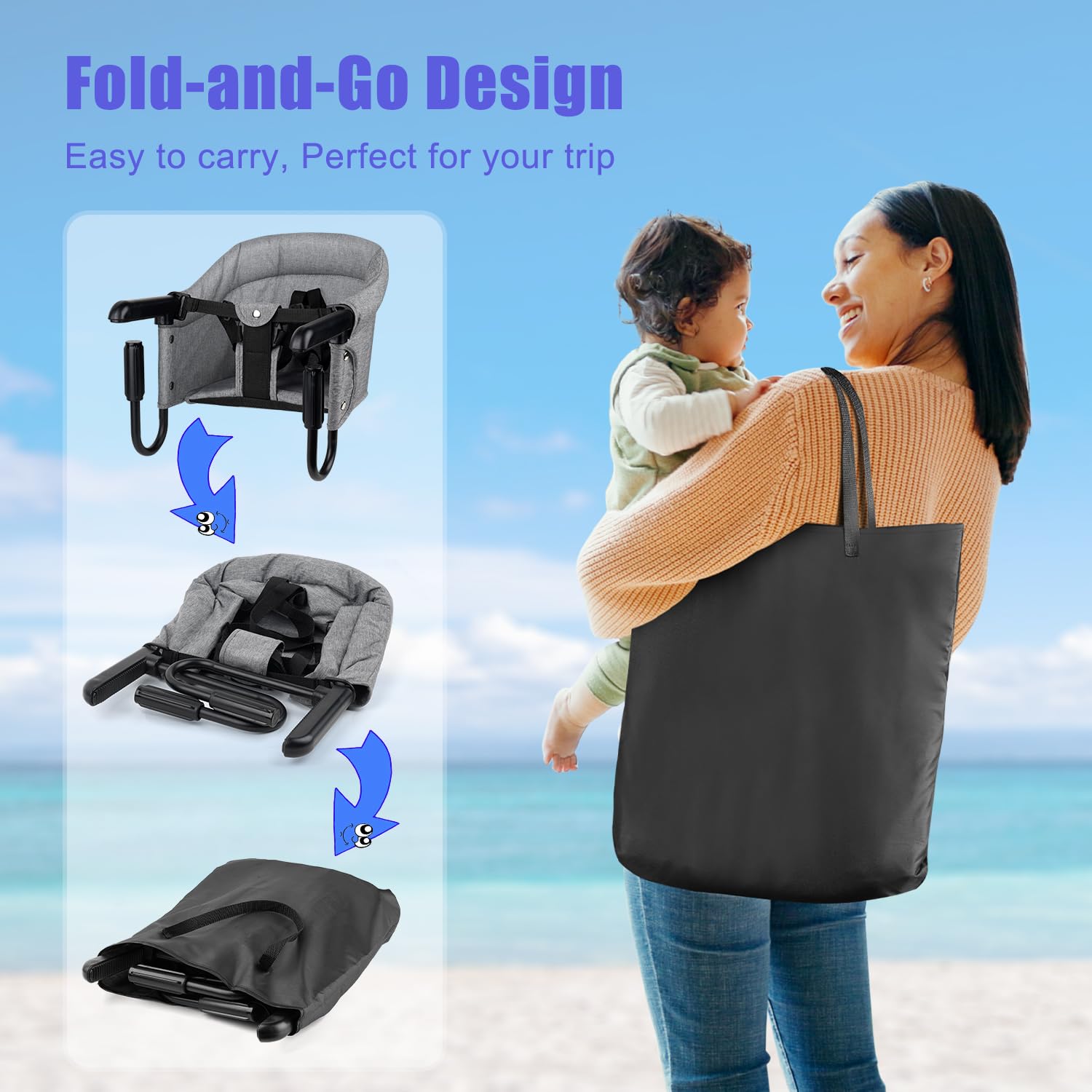 Hook On High Chair, Attach to Fast Table Chair,Clip on High Chairs to Table,Foldable Storage Feeding Baby Seat for Baby Toddler Home and Travel,Lightweight Space-Saving Design,Portable High Chairs