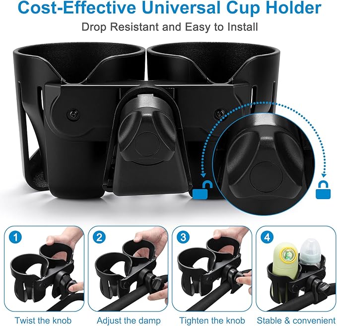 Accmor Universal Cup Holder, Stroller Cup Holder, 360° Rotatable Large Caliber Designed Bottle Holder for Stroller, Bike, Wheelchair, Walker, Scooter-BubblyBeeBaby
