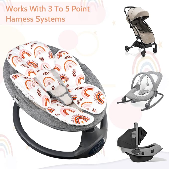 Pea Pod Baby Car Seat Head Support for Newborn, 2 in 1 Infant Car Seat Head Support for Boys Girls Extra Soft Breathable Baby Car Seat Cushion Insert for Strollers, Swings, and Bouncers, Boho Rainbow-BubblyBeeBaby
