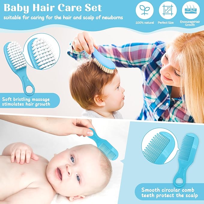 JIFTOK Baby Healthcare and Grooming Kit, 30 in 1 Baby Electric Nail Trimmer Set, Newborn Nursery Care Kit, Baby Essentials Set with Hair Brush Comb, Nail Clippers for Infant Toddlers Boys Girls (Blue)-BubblyBeeBaby