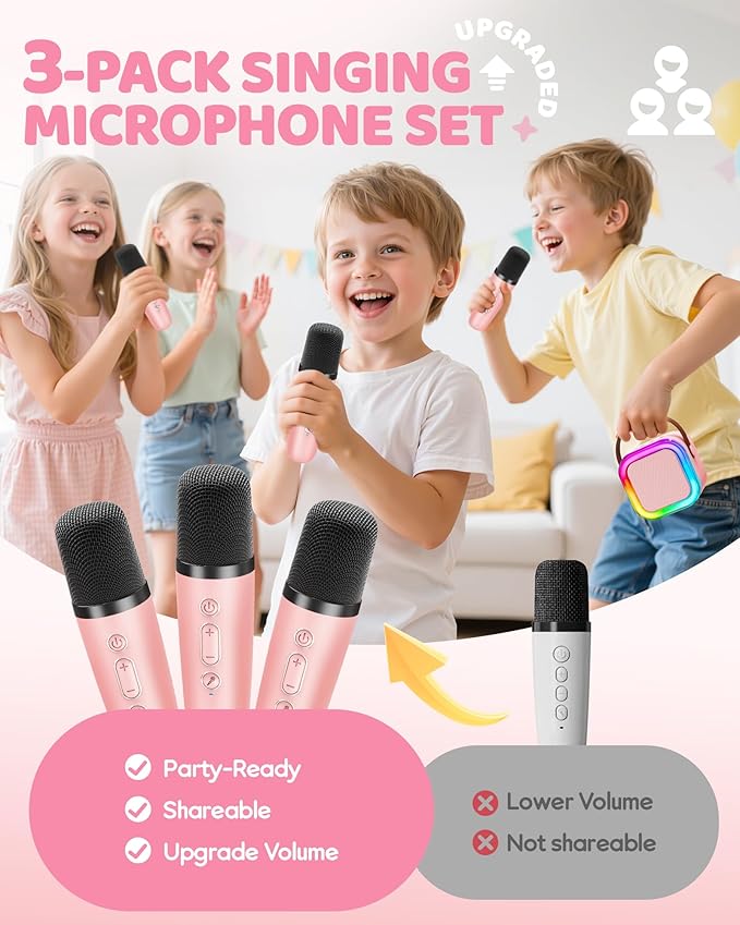 IROO Mini Karaoke Machine for Kids, 2025 TOP Toys Birthday Gifts Ideas for Girls Ages 4, 5, 6, 7, 8, 9, 10, 12+ Years Old, Portable MP3 Player with 3 Wireless Mics for Party-BubblyBeeBaby