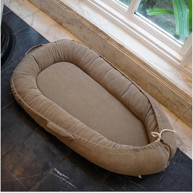 Infant Lounger, Baby Nest Cover for Baby Girls & Boys, Newborn Essentials for Baby 0-12 Months, 100% Cotton Breathable (Fields of Rye, Corduroy)-BubblyBeeBaby