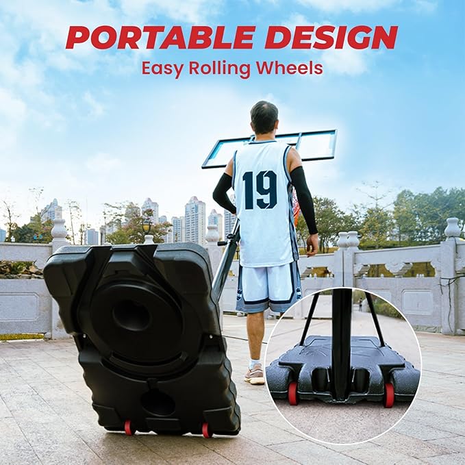 IGL Portable Basketball Hoop, 5.6-10FT Adjustable Basketball Goal System, 44 Inch Outdoor Basketball Hoop & Goals for Kids, Youth, and Adults in The Backyard, Driveway with PC Backboard-BubblyBeeBaby