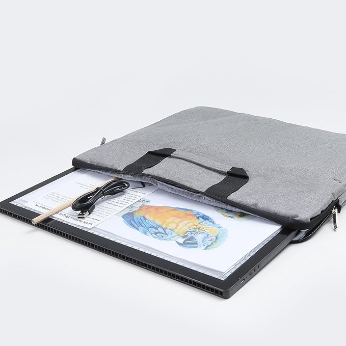 HIUKCOLED A3 Built-in Tilt Stand Light Tracing Box with Carry Bag, 3 Colors/Stepless Dimmable/6-level Brightness Adjustable, Battery Powered LED Light Board for Drawing,Diamond Painting,Sketching-BubblyBeeBaby