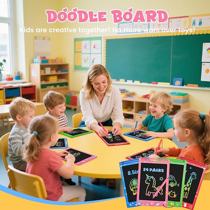 24 Pack LCD Writing Tablet for Kids, Erasable and Reusable Toddler Doodle Board in 8.5 inch, Ideal Educational Drawing Pad for Learning Toy for Ages 3-8 Gifts for Girls Boys-BubblyBeeBaby
