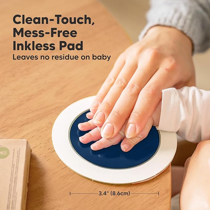 2-Pack Round Inkless Baby Hand and Footprint Kit - Mess Free Ink Pad for Newborn Keepsake, Dog Nose & Paw Print Kit, Clean Touch Ink Pad for Baby Hand & Footprints, Ideal New Mom Gifts (Navy)-BubblyBeeBaby