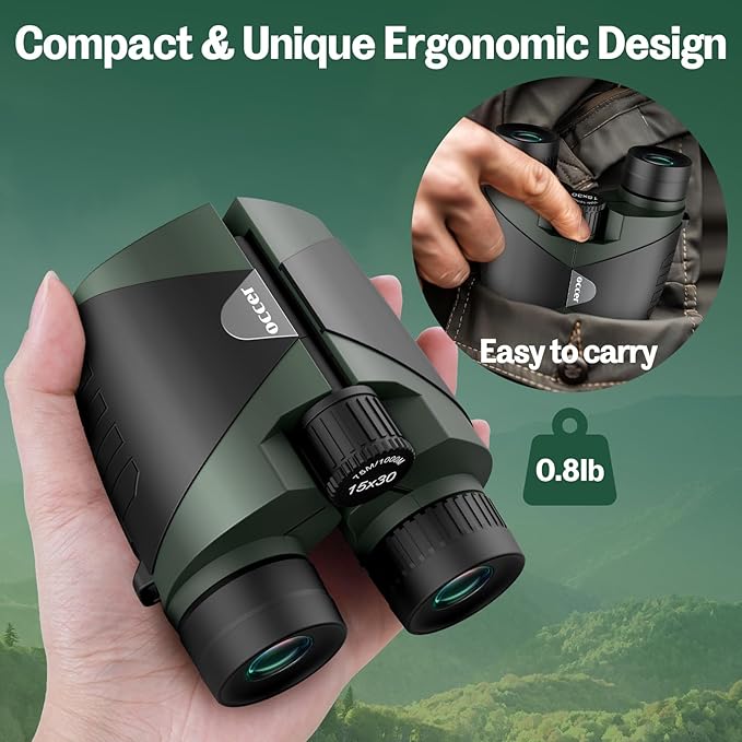 15x30 Compact Binoculars for Adults and Kids - Occer Large View High Powered Binoculars for Bird Watching - Lightweight Easy Focus Binocs with Low Light Vision for Hunting Cruise Ship Travel-BubblyBeeBaby