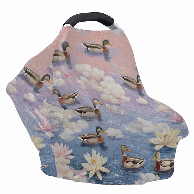 Binienty Baby Car Seat Cover - Lotus Duck Animal Print Multi-Use Car Seat Canopy Carrier Cover for Baby Boys Girls Shower Gifts-BubblyBeeBaby