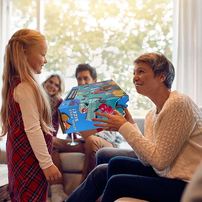 Jumbo Floor Puzzle for Kids, Large Jigsaw Puzzles 35 Piece for Kids Ages 3-5,Preschool Learning & Education Toys, Gifts for 4-8 Year Old Boys and Girls (Marine Animals 2)-BubblyBeeBaby