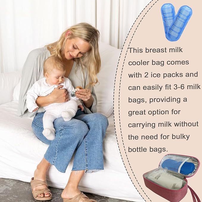 Insulated Breastmilk Cooler Bag with 2 Ice Packs - Breastmilk Cooler Organizer Bag for Daycare, Breastfeeding Mom Travel Outdoor-BubblyBeeBaby