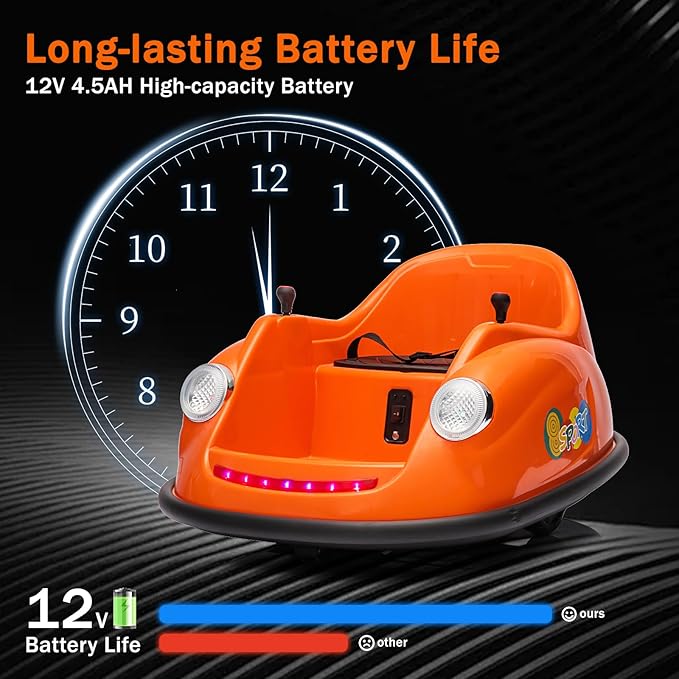 12V Bumper Car for Toddlers, Electric Toy Ride on Battery Car with Kids W/Parent Remote Control, 2-Speed, 360 Degree Spin, Music & LED Lights for Kids, Orange-BubblyBeeBaby