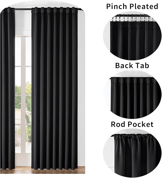 Joydeco Custom Blackout Curtains for Bedroom, 1 Panel Room Darkening Curtains & Drapes for Living Room Window Rod Pocket Back Tab (Custom Size,Black)-BubblyBeeBaby