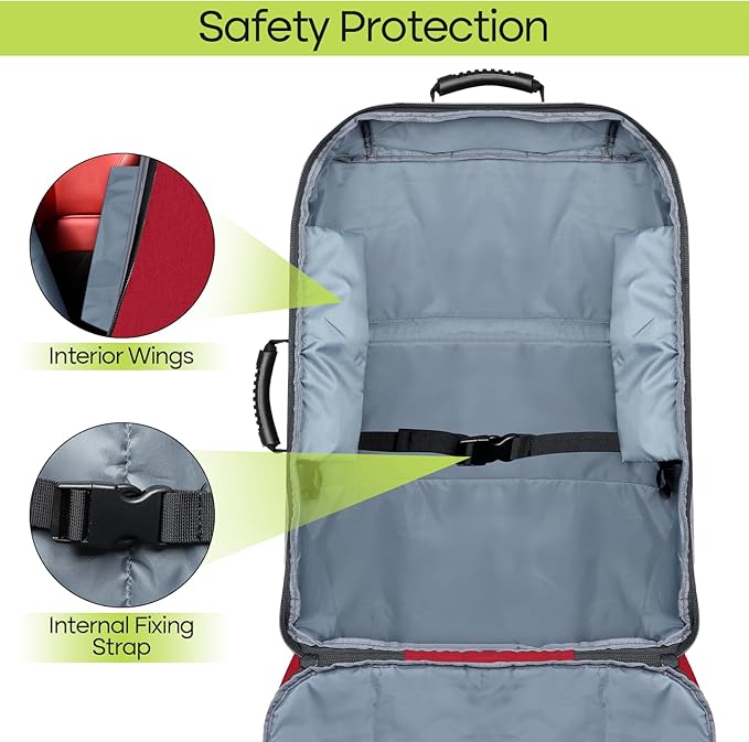 Padded Car Seat Travel Bag for Airplane, Heavy Duty Backpack for Air Travel, Water-Resistant Carrier with Shoulder Strap, Fits Most Car Seats (Red)-BubblyBeeBaby