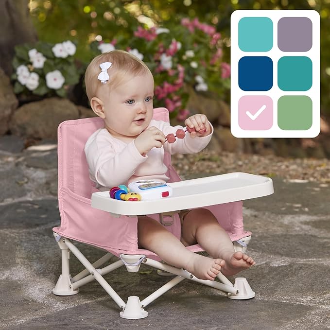 Hiccapop OmniBoost Travel Booster Seat with Tray for Baby | Folding Portable Baby Booster Seat for Dining Table, Camping, Beach, Grandma’s | Tip-Free Design Straps to Kitchen Chairs - Booster Chair-BubblyBeeBaby