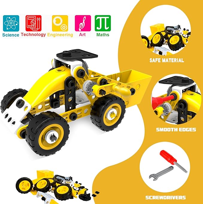 10 in 1 Stem Toys for 5 6 7 8 9+ Year Old Building Block Kit Stem Activities Projects Boy Toys Age 4-8 5-7 6-8 8-10 Creative Set Educational Engineering Excavator Construction Birthday-BubblyBeeBaby