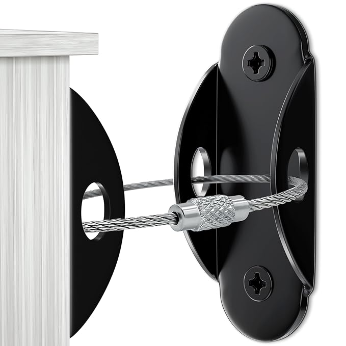 10 Pack Furniture Wall Anchors for Baby Proofing, Anti Tip Furniture Anchors, Secure 400 Pound Furniture, Dresser, Bookcase to Wall Prevent Falling, Earthquake Straps for Child Safety (Black)-BubblyBeeBaby