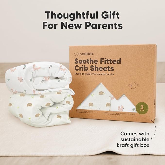 KeaBabies 2-Pack Organic Crib Sheets for Boys, Girls - 52x28 Fitted Crib Mattress Sheet Neutral, Breathable Jersey Cotton Cover for Baby Bed, Toddler Mattress, Soft & Cute Prints (Nibbles/Bruce)-BubblyBeeBaby