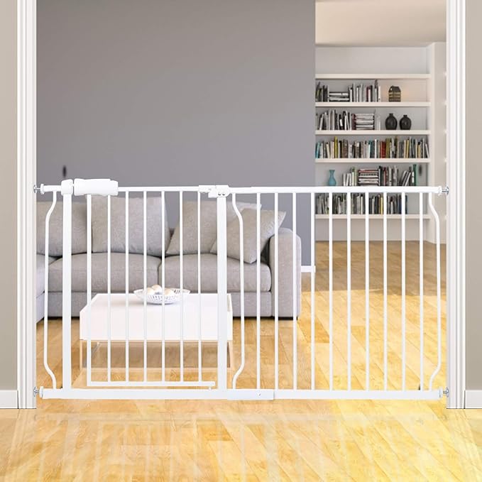 HOOEN Extra Wide Baby Gate for Stairs Doorways Hallways Tension Baby Gate Walk Through Child Gates for Kids or Pets Indoor Safety Gates 57.5-62 Inch-BubblyBeeBaby