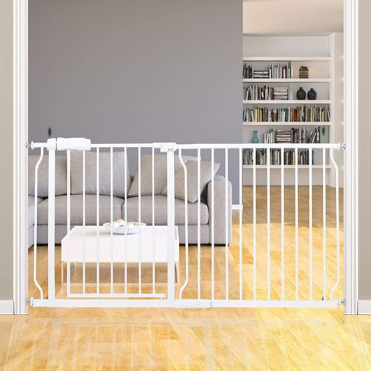 HOOEN Extra Wide Baby Gate for Stairs Doorways Hallways Tension Baby Gate Walk Through Child Gates for Kids or Pets Indoor Safety Gates 57.5-62 Inch-BubblyBeeBaby