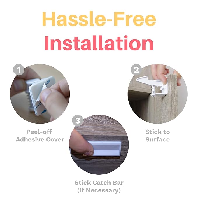 Inaya 16-Pack Cabinet Locks, Child Safety Latches - Baby Proofing Cabinets and Drawer Locks - 3M Adhesive - No Drilling & No Tools Required - Child Proof Your Home-BubblyBeeBaby