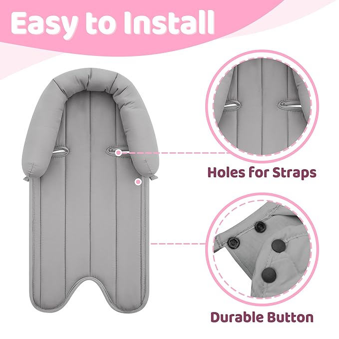 Pro Goleem Car Seat Head Support Infant, Soft Infant Car Seat Insert, 2 in 1 Carseat Head Support for Toddler, Perfect for Car Seat, Stroller, Swing, Bouncer, Pink and Gray-BubblyBeeBaby