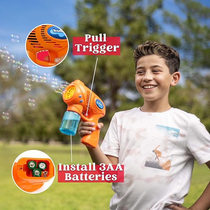 JOYIN 3 Bubble Guns Kit with 3 Solutions for Kids, Bubble Blaster for Summer Toy, Party Favors, Birthday, Outdoor & Indoor Activity, Birthday Gift-BubblyBeeBaby