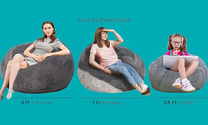 2 Pcs Classic Bean Bag Chair, with Faux Rabbit Fur Cover for Teens and Kids, Memory Foam Bean Bag Chairs, Ultra Soft Faux Fur Fabric, 2.5 feet Round Fluffy Bean Bag Sofa-BubblyBeeBaby
