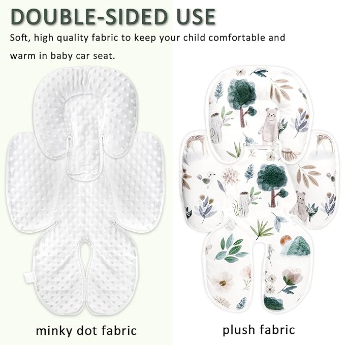 2 in 1 Infant Car Seat Insert, Car Seat Head Support Baby Girls Boys, Soft Newborn Carseat Insert Cushion, Perfect for Carseats, Strollers, Swings (White Animals)-BubblyBeeBaby