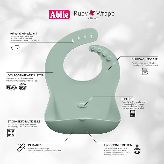 Abiie Ruby Wrapp Silicone Bibs for Babies with Front Pocket - Waterproof Bib - Stain Resistant - Silicone Toddler Bibs-BubblyBeeBaby
