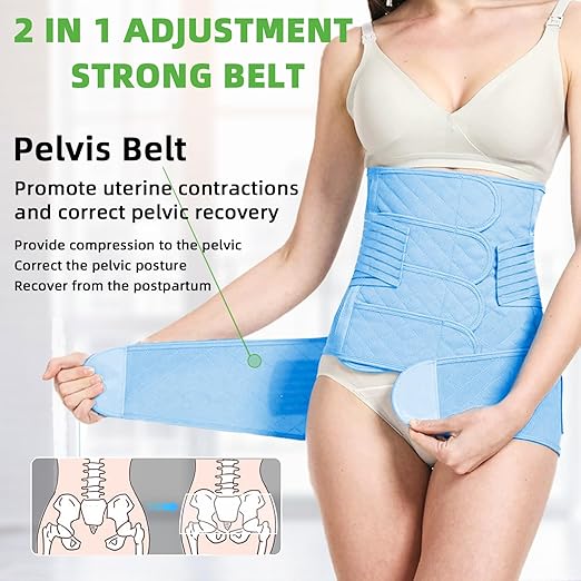 2 in 1 Postpartum Belly Band Wrap Blue, C-Section Support Belt XX-Large, Post Partum Support Recovery Waist/Pelvis Belt, Hysterectomy Belly Band Binder Girdle Stomach-BubblyBeeBaby
