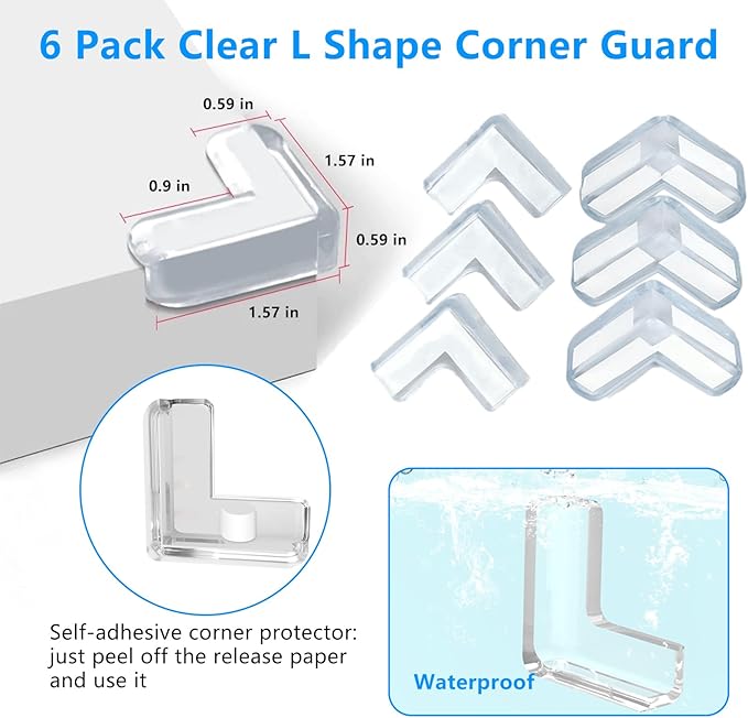 0.8 in x 16.4 FT,Edge Corner Protector Baby Proofing with 6 Corners,Soft Clear Furniture Table Corner Guard & Edge Safety Cabinet Door Bumper,Crib Bumpers,Window Sill Protector,Wall Protector-BubblyBeeBaby