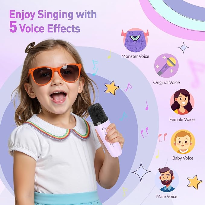 Karaoke Machine for Kids Adults, Karaoke Toys Gifts for Girls Boys, Portable Bluetooth Speaker with Wireless Microphone, Birthday Gifts for Girls Boys Ages 4, 5, 6, 7, 8, 9, 10, 12+ Years Old-BubblyBeeBaby