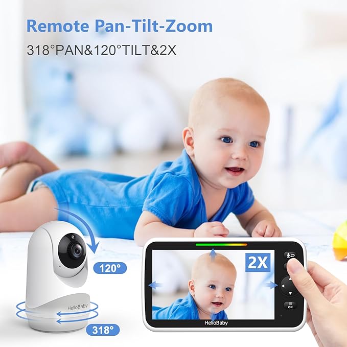 HelloBaby 6”IPS Large Screen, Video Baby Monitor with Upgraded 4000mAh Battery, 2-Way Talk, Night Vision, Pan-Tilt-Zoom, No WiFi, ECO Mode-BubblyBeeBaby