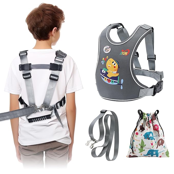 2025 New Safety Walking Harness for Big Kids (6-12yrs) with Autism Special Needs ADHD, Anti-Elopement Vest Harness with Grab Handle and Light Reflector, Adjustable Leash for Autistic, Active Child-BubblyBeeBaby