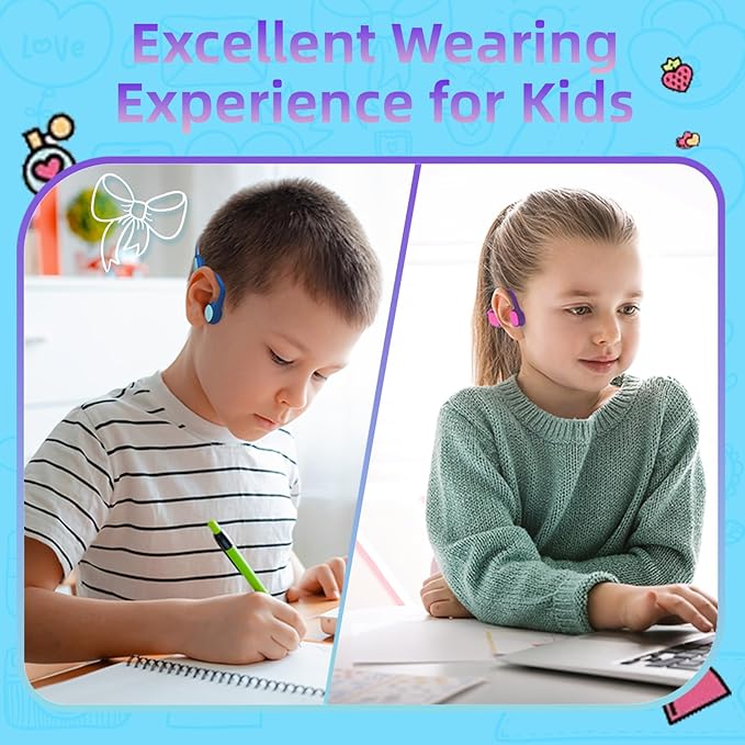 2 Pack Kids Headphones, Bluetooth 5.2 Air Conduction Open Ear Headphones, 85dB Volume Limiting, Stereo Sound with Mic, IPX5 Waterproof, 20H Playtime-Blue Purple-BubblyBeeBaby