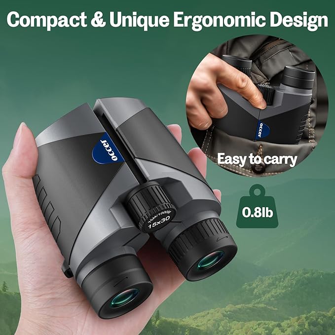 15x30 Compact Binoculars for Adults and Kids - Occer Large View High Powered Binoculars for Bird Watching - Lightweight Easy Focus Binocular with Low Light Vision for Outdoor Hunting Travel - Black-BubblyBeeBaby
