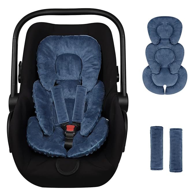 Infant Car Seat Insert Head and Body Support, GFU Reversible Newborn Insert for Carseat with Strap Pads, Soft Stroller Cushion Pillow Insert for Boys and Girls, Fits for Stroller, Swing, Blue-BubblyBeeBaby