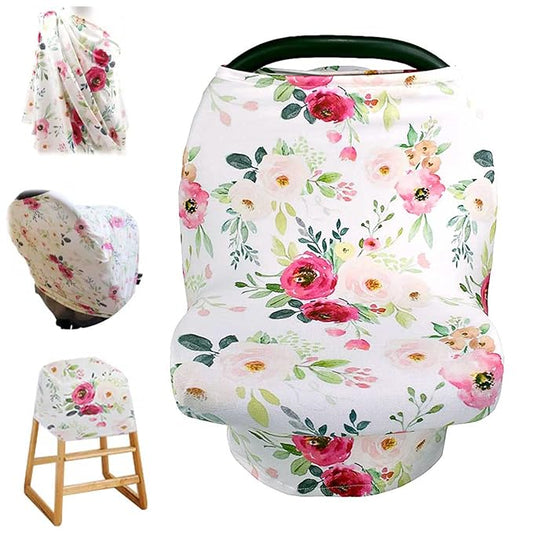 Stretchy Baby Car Seat Cover for Baby Boys and Girls, Multiuse - Nursing Breastfeeding Covers, Shopping Cart/High Chair/Stroller Covers, Infinity Scarf, Car Seat Canopies-BubblyBeeBaby