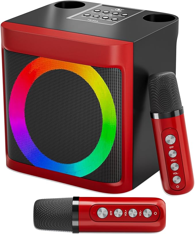 Karaoke Machine for Kids Adults - Portable Bluetooth Speaker with 2 Wireless Microphones, Singing Machine for Party, Birthday Gifts for Girls Boys Ages 4, 5, 6, 7, 8,9,10,11, 12+ Years Old-BubblyBeeBaby