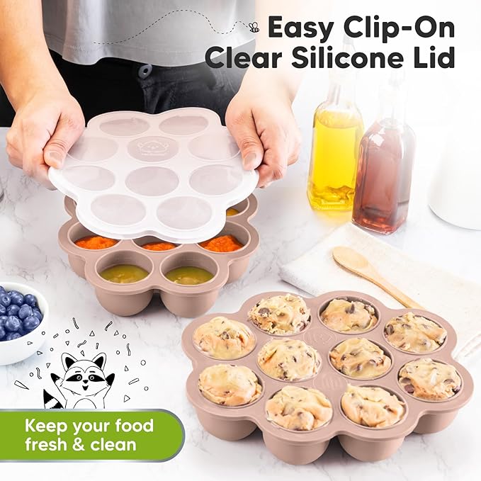 KeaBabies Silicone Food Freezer Trays with Lid, 2oz x 10 Pods Baby Food Storage Containers, Easy Puree Meal Prep, Breast Milk Silicone Freezer Molds, Dishwasher,Microwave Safe,BPA-Free Tray(Dusk)-BubblyBeeBaby