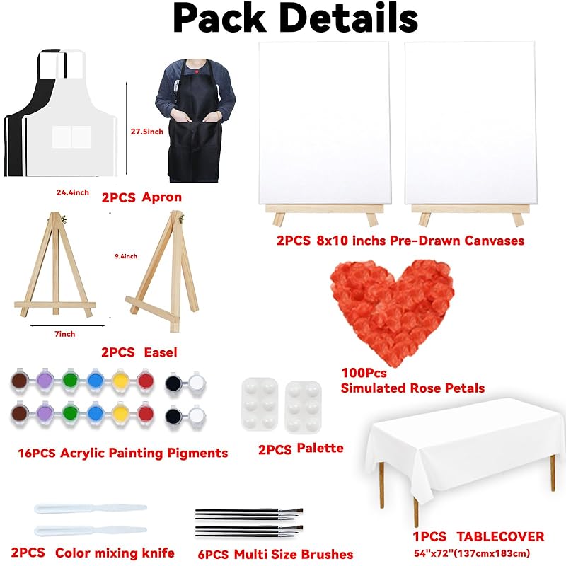 2 Pack Sip and Paint Kit for Adults Couples Painting Kit Stretch Canvas to Paint at Home Date Night Party Favor Supplies Art Painting Set Couples Activity Selfie 8x10 Canvas Painting Kit Valentines Day-BubblyBeeBaby