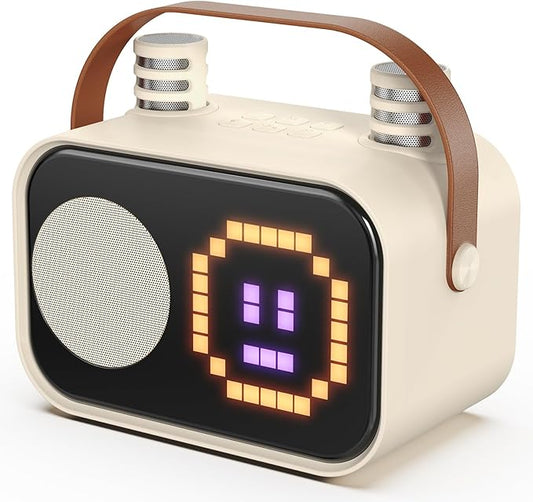 Karaoke Machine for Kids Adults, Portable Bluetooth Karaoke Speaker with 2 Wireless Microphones, Pixel Display Light, Birthday Gifts Toys for Girls & Boys Ages 3, 4, 5, 6, 7, 8, 9,10,11,12+ Years-BubblyBeeBaby