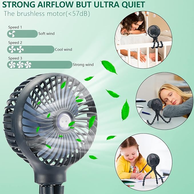 snawowo Mini Handheld Personal Portable Fan, Baby Stroller Fan, Car Seat USB or Battery Powered, with Flexible Tripod Clip on Student Bed Desk Bike Crib Treadmill Camping Traveling(Dark Blue)-BubblyBeeBaby