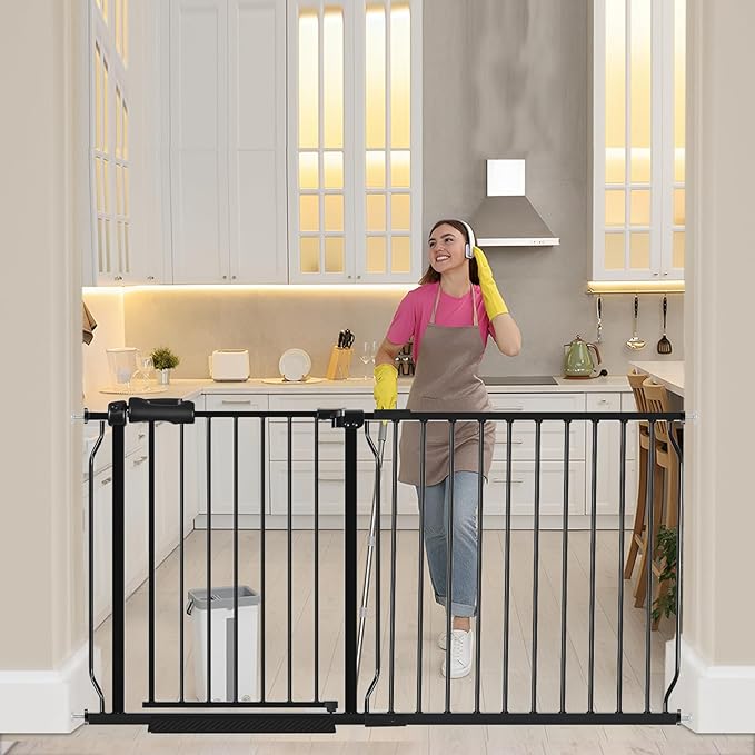 HOOEN 30" Tall Extra Wide Baby Gate for Stairs Doorways 57.5 to 62 Inch Large Long Dog Gates Tension Baby Gate Walk Through Child Gates for Kids or Pets Indoor Safety Gates-BubblyBeeBaby