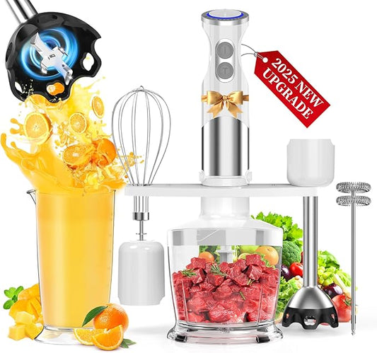 Immersion Blender Handheld Hand Blender - 1100W Non Scratch Stick Blender for Kitchen 12 Speed and Turbo Mode Chopper, Beaker, Whisk and Milk Frother for Milkshake Puree Smoothie Food-BubblyBeeBaby