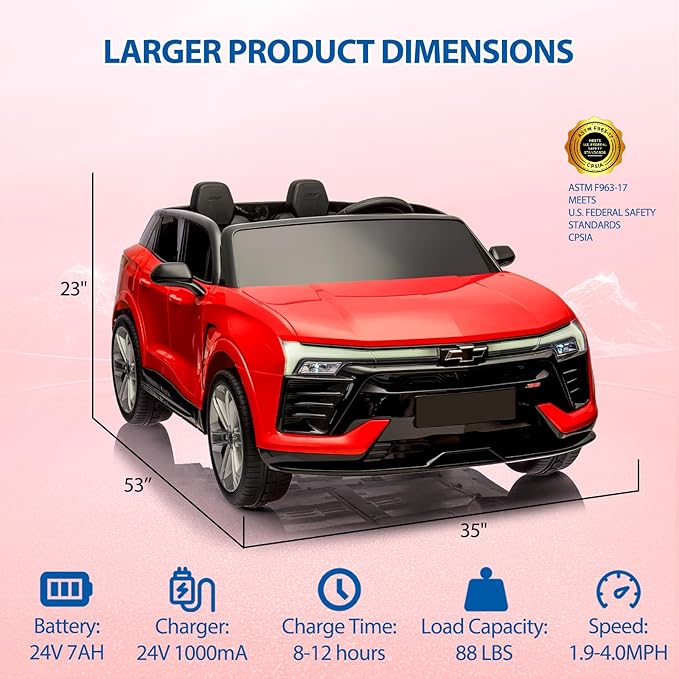 Hetoy 24V 2-Seater SUV Licensed Chevrolet Blazer Ride On Car Toy w/Parent Remote Control, 3 Speeds, Wireless Music, MP3 Player, Electric Car for Kids Ages 3-8, RED-BubblyBeeBaby