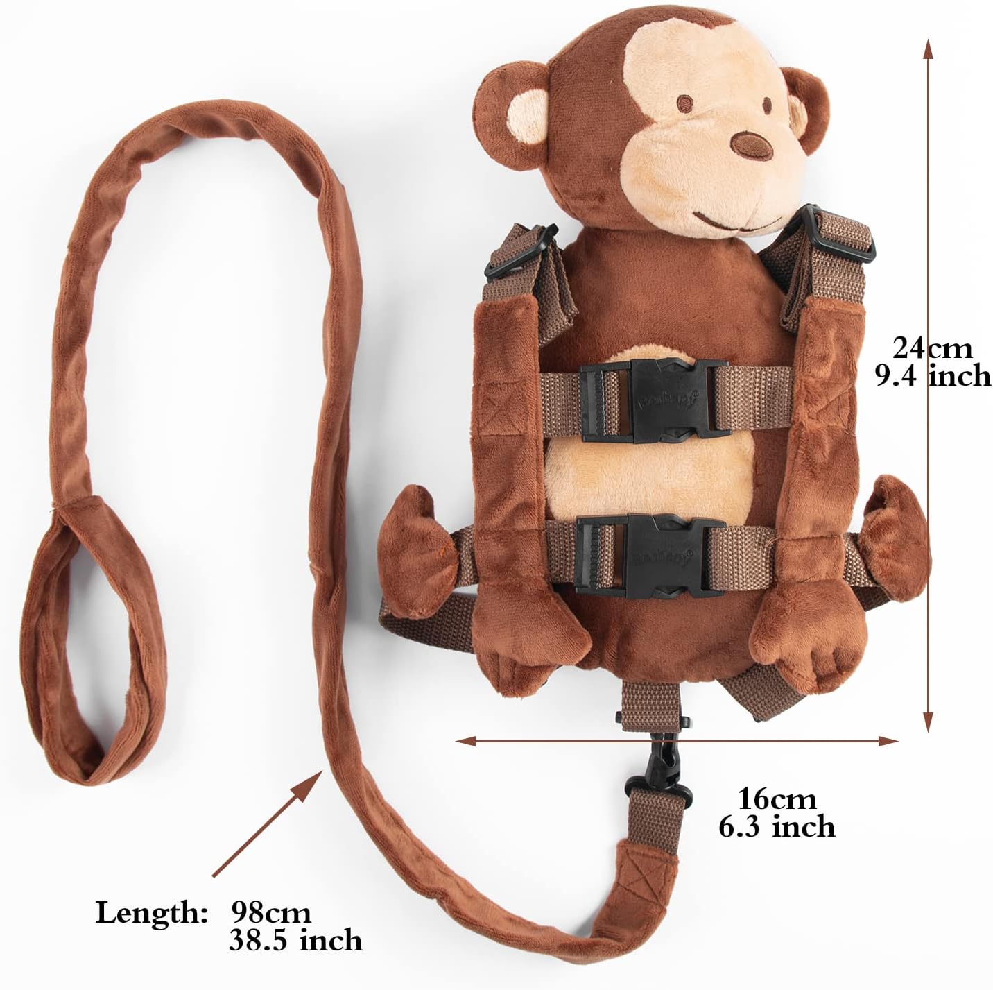 2 in 1 New Monkey Toddler Safety Harness Backpack Children's Walking Leash Strap（Brown）