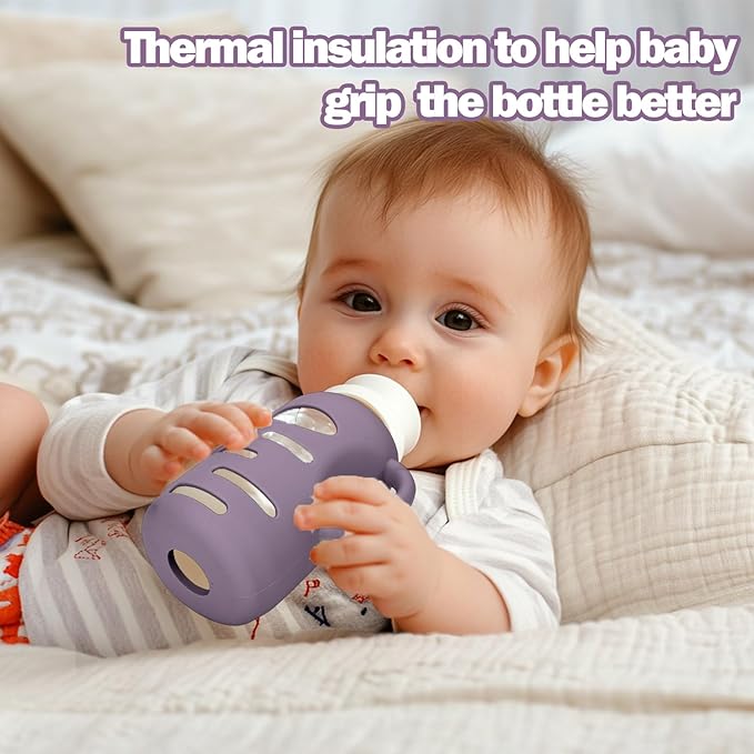 BUSOHA 3 Pack Silicone Sleeves for Dr. Brown's Glass Baby Bottles - Drop Protection Baby Bottle Sleeves Compatible with Dr. Brown's Newborn Glass Bottles with Silicone Handles,9oz-BubblyBeeBaby