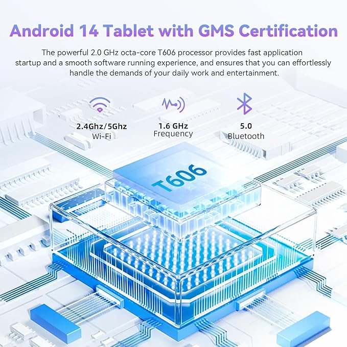 HUIHUANG Tablet 10 Inch Android 14 Tablet, 16GB RAM 128GB ROM, 1TB Expansion, Octa-core, Large Capacity Battery, 5MP + 8MP Dual Camera, 5G/2.4G WiFi, Bluetooth 5.0, GPS, Drop-Proof Case (Blue)-BubblyBeeBaby