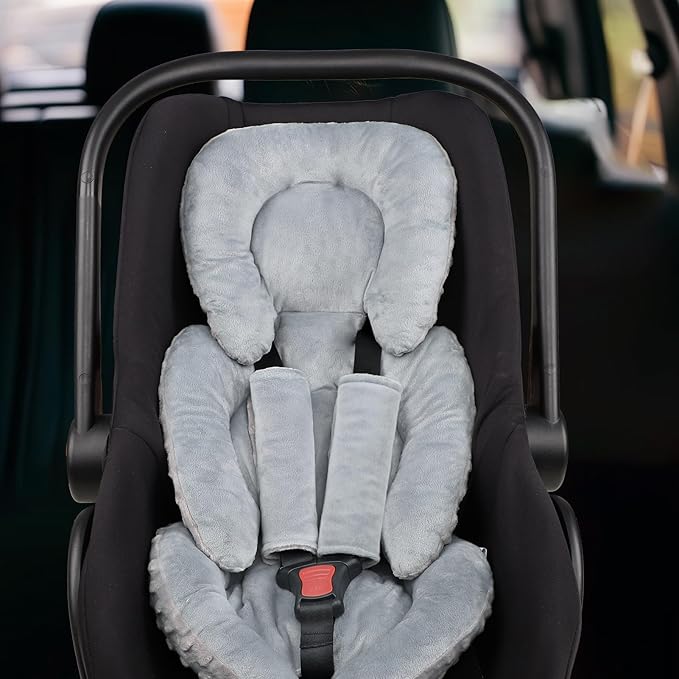 Infant Car Seat Insert Head and Body Support, GFU Reversible Newborn Insert for Carseat with Strap Pads, Soft Stroller Cushion Pillow Insert for Boys and Girls, Fits for Stroller, Swing, Grey-BubblyBeeBaby